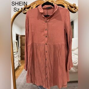 Babydoll Rust Button-Up Dress Longsleeve